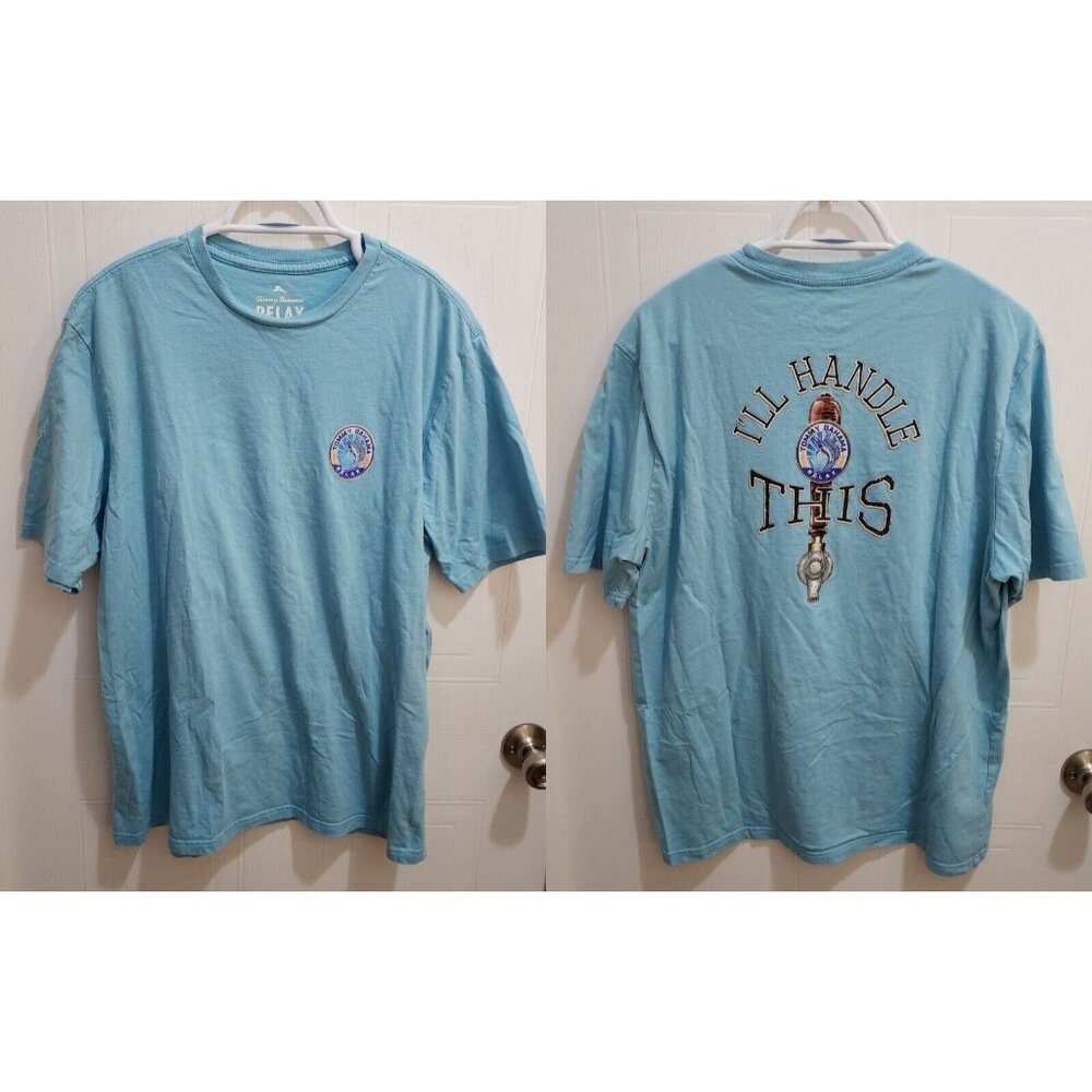 Tommy Bahama Relax Blue "Ill Handle This" Beer Tap Graphic T Shirt Size Large